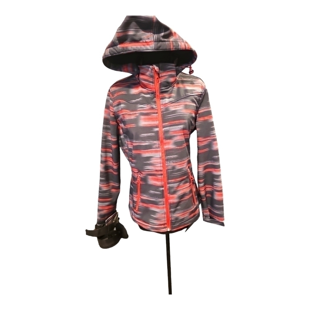 HAWK & Co Sport WINDBREAKER RED GRAY BLACK Sz L HOODIE ZIP JACKET